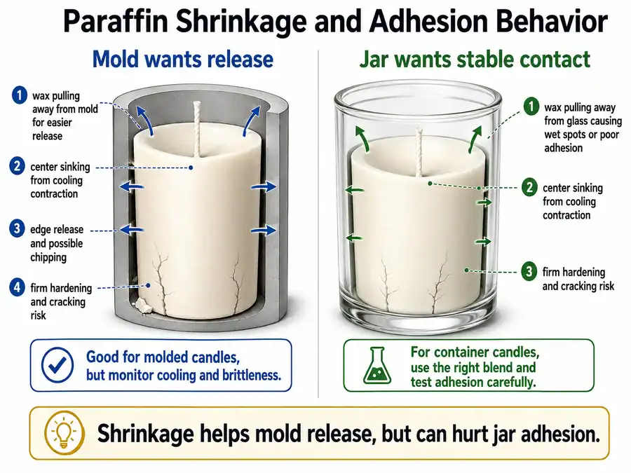 paraffin shrinkage mold release and jar adhesion