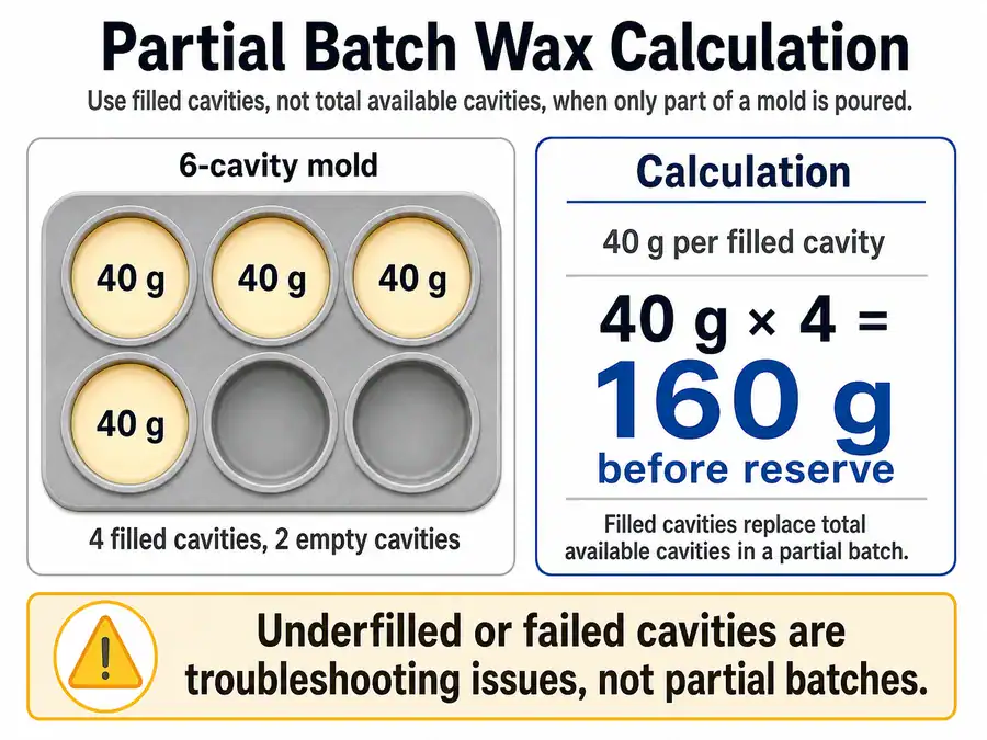 partial mold batch and filled cavities
