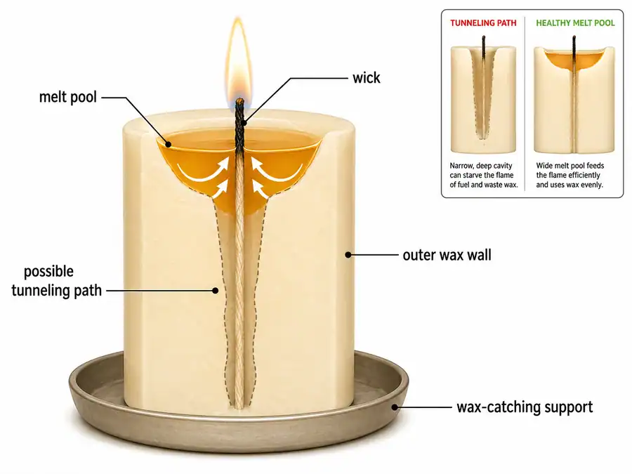 pillar candle melt pool and wax wall