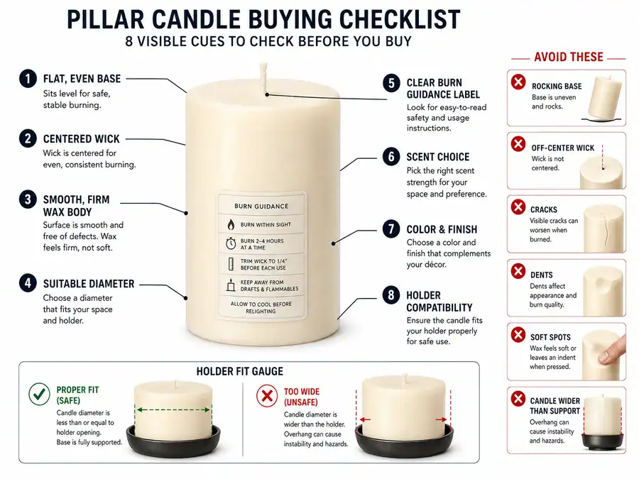 pillar candle buying cues and holder fit
