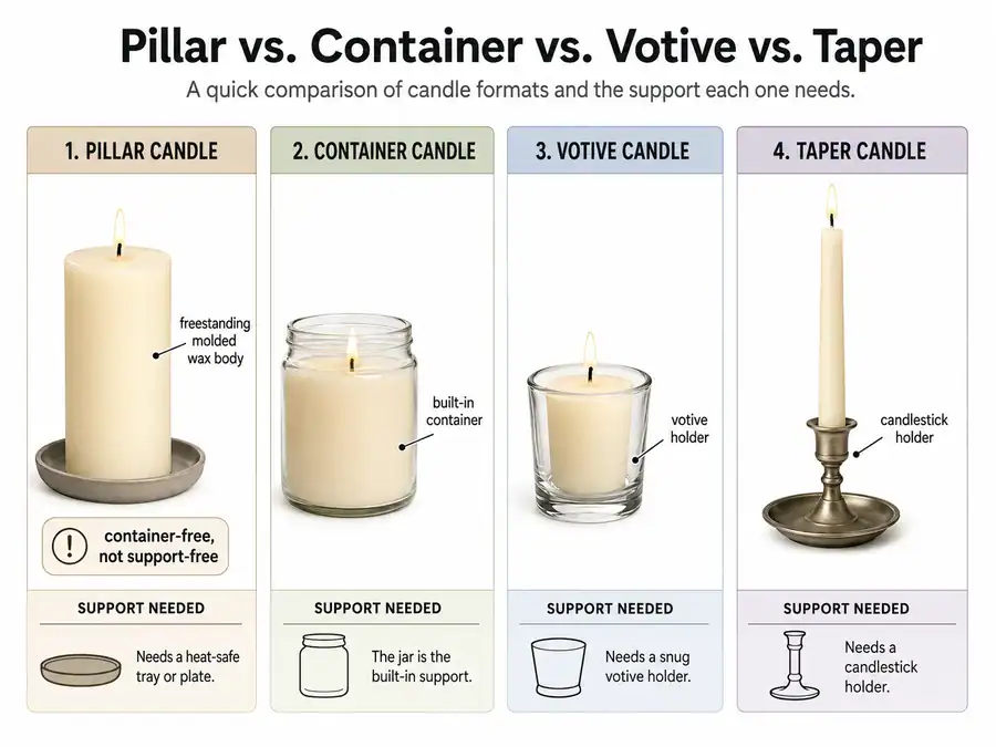 pillar candle format and support comparison