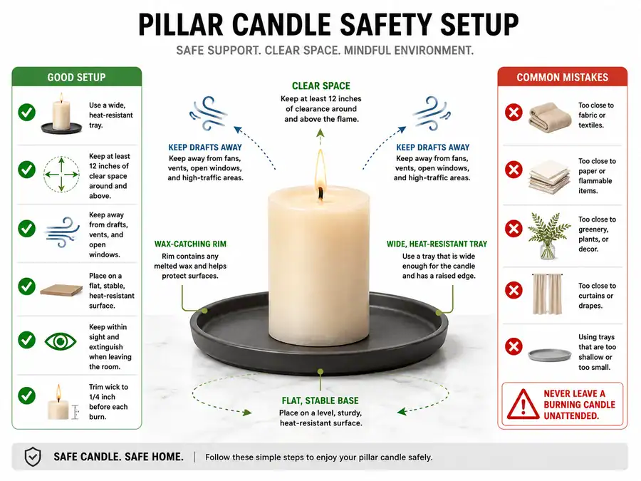 pillar candle support and wax containment