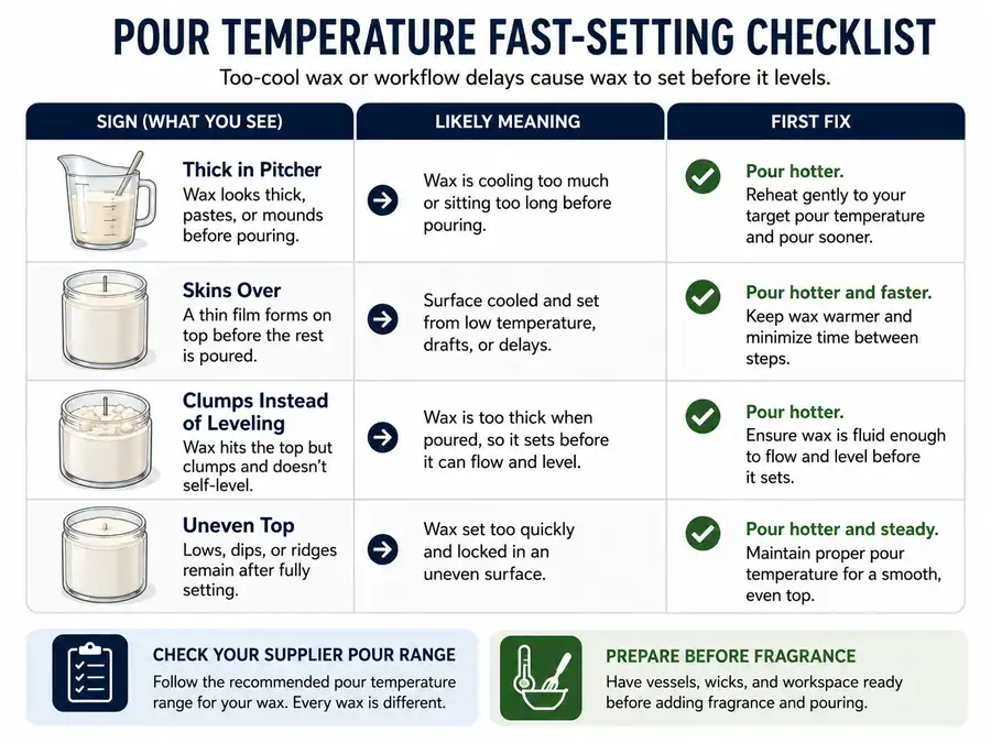 pour temperature and fast-setting signs