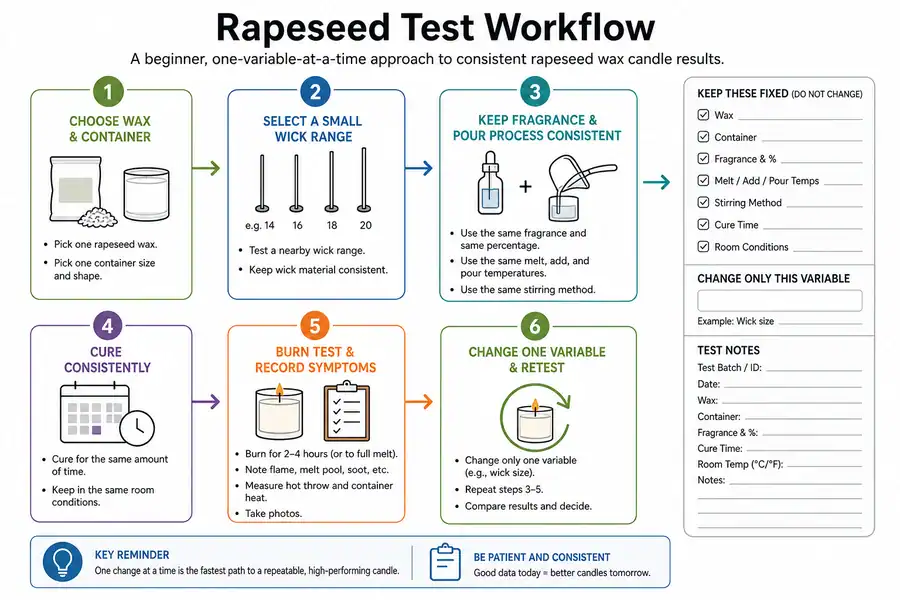 rapeseed wax testing workflow and batch notes