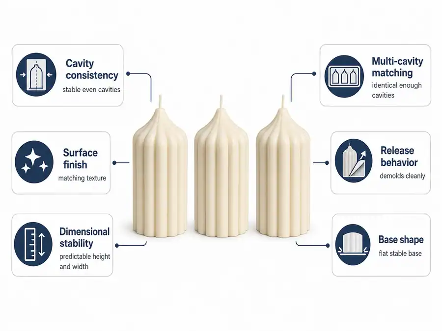 repeatable candle mold factors and matching shapes