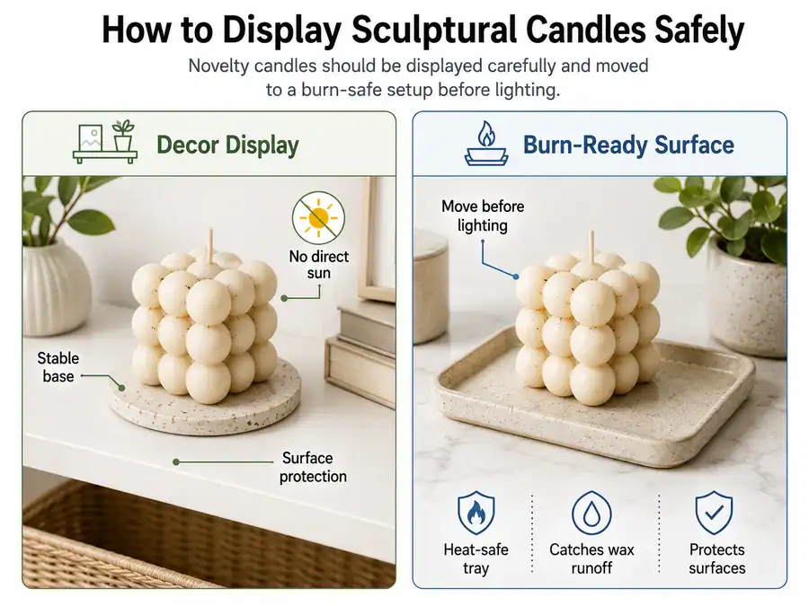 shaped candle surface protection and display setup
