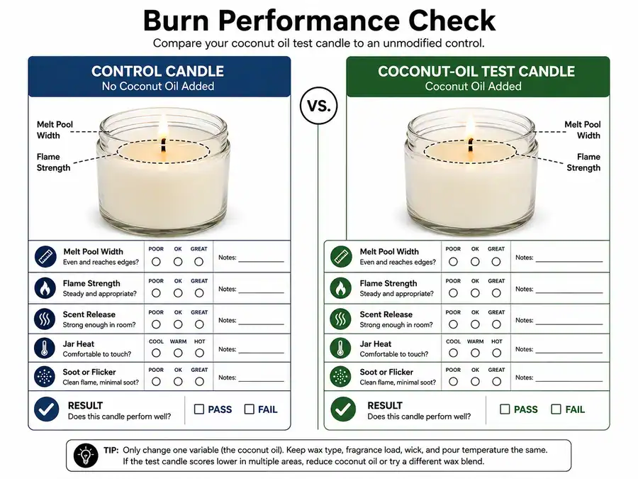 small batch coconut oil test steps and control candle