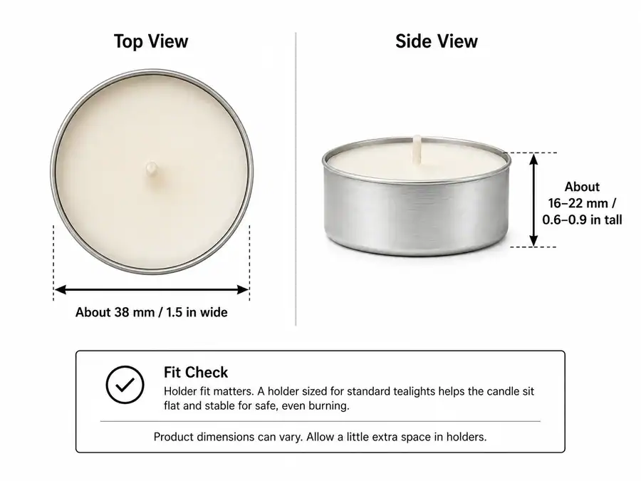 tealight diameter and height range