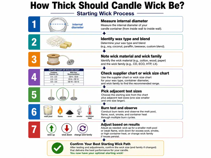 starting wick size and testing steps