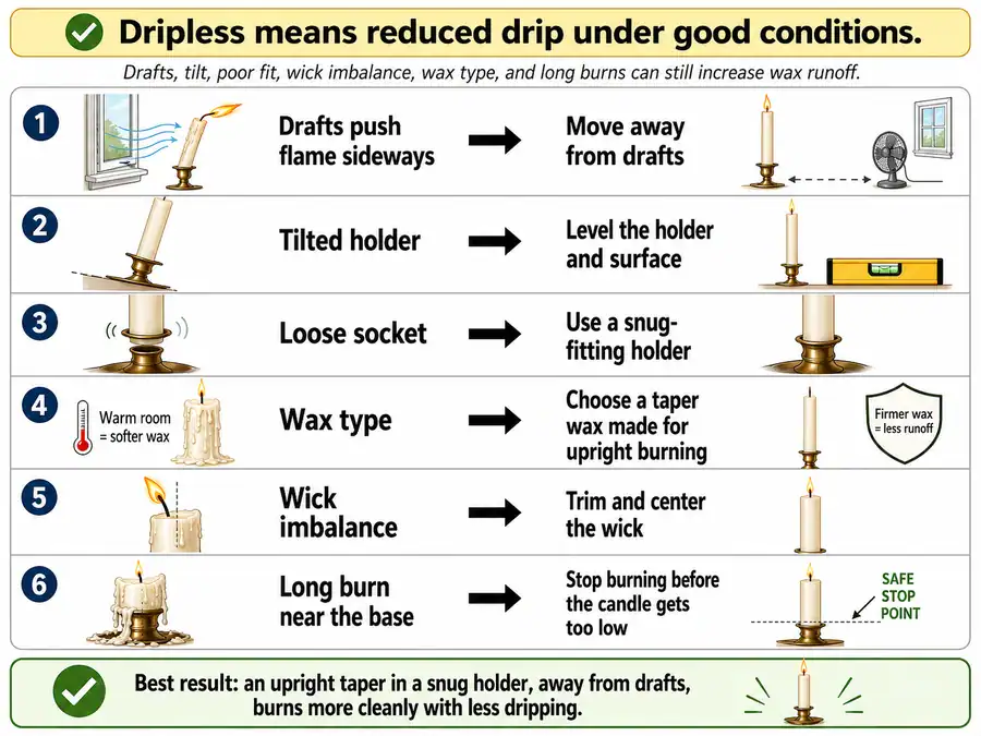 taper candle drip causes and fixes
