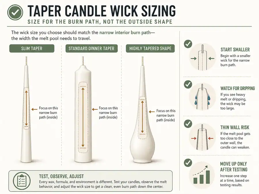 taper wick size and drip control