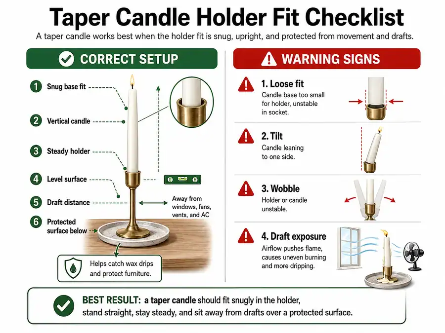 taper candle holder fit and stability