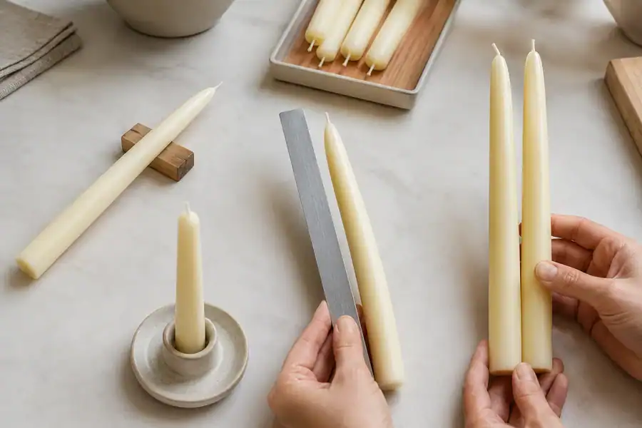 Taper candle straightening and finish check