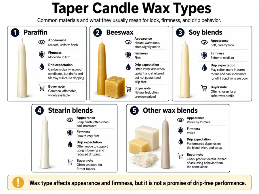 taper candle wax types and burn behavior