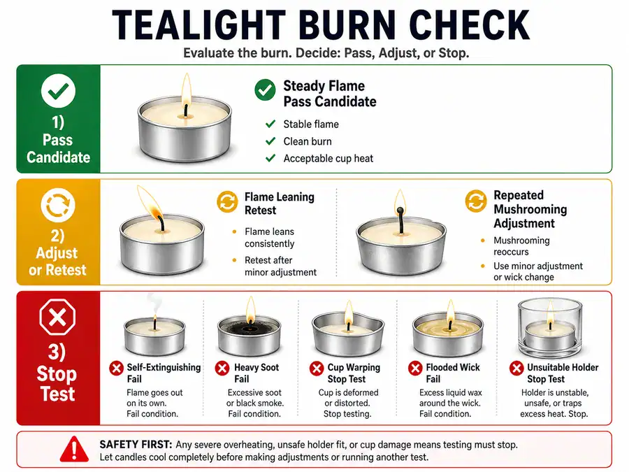 tealight burn test and safety checks