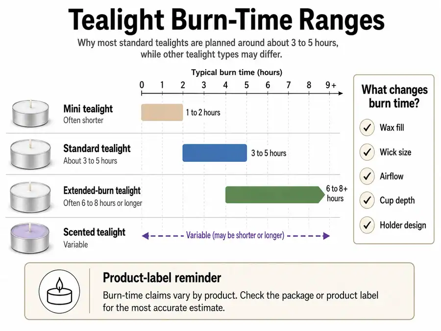 standard and extended tealight burn ranges