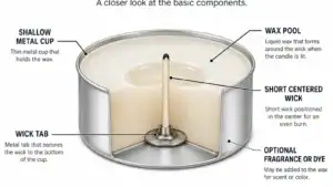 tealight wax and wick cup parts