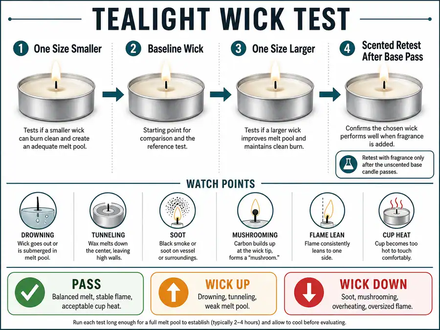 tealight wick sizes and test results