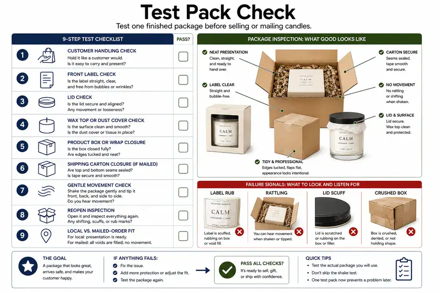 candle test pack checks and failure signals