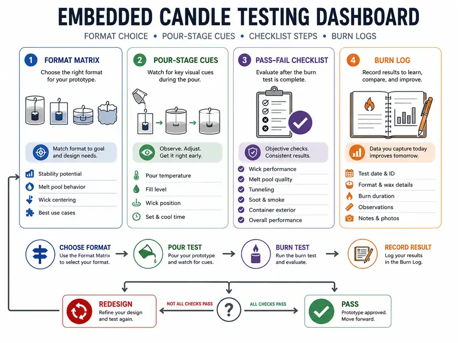 candle testing tools and burn log workflow