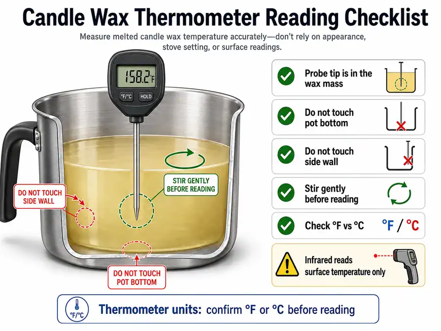 thermometer placement and wax temperature reading