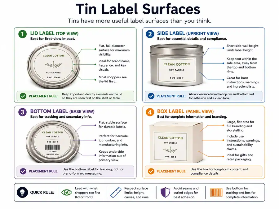 tin lid side and bottom label surfaces