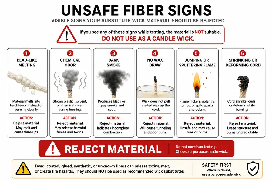 synthetic fibers and candle wick failure signs