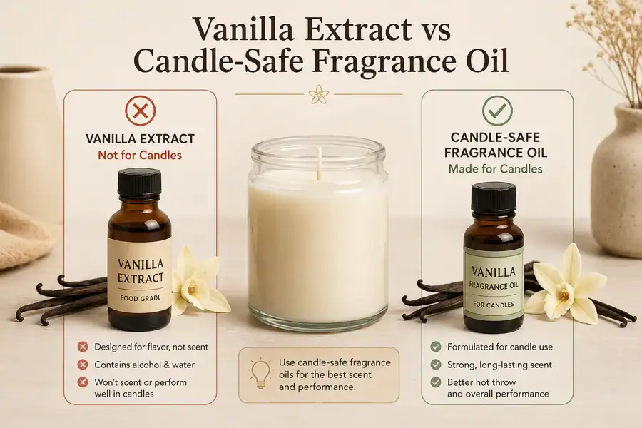 Vanilla extract compared with candle-safe vanilla fragrance oil for candles