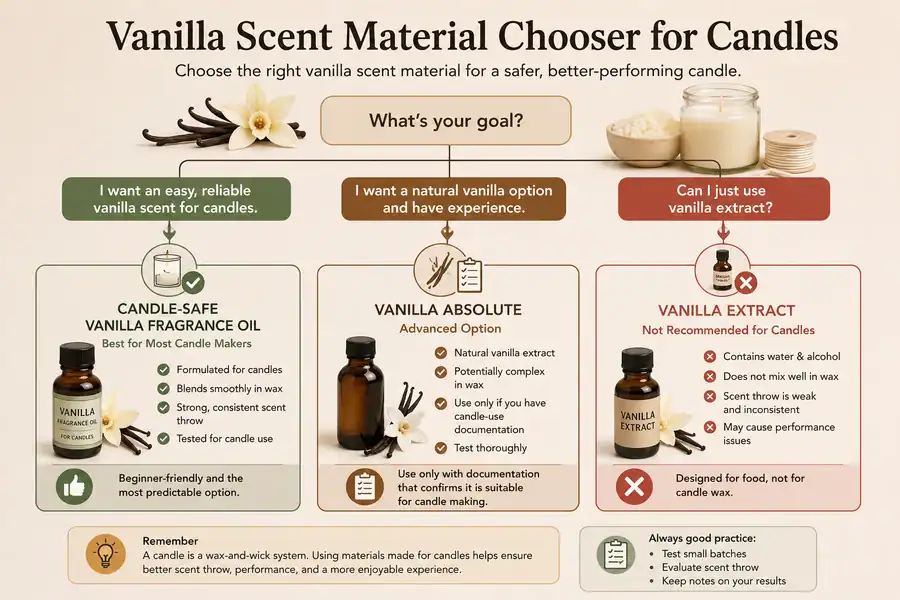 Vanilla scent material chooser for candle-safe fragrance options