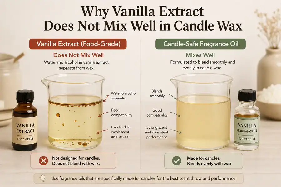 Vanilla extract separating from wax compared with candle fragrance oil mixing