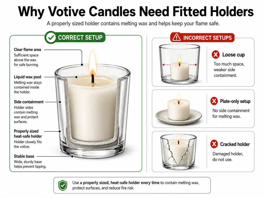 fitted votive holder and wax containment