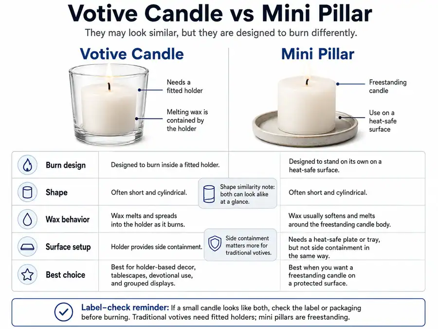 votive candle and mini pillar setup