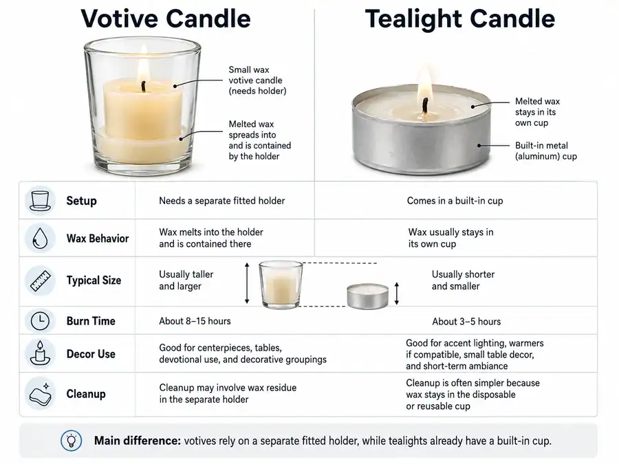 votive candle and tealight setup comparison