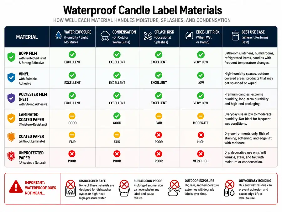 waterproof candle labels and moisture exposure