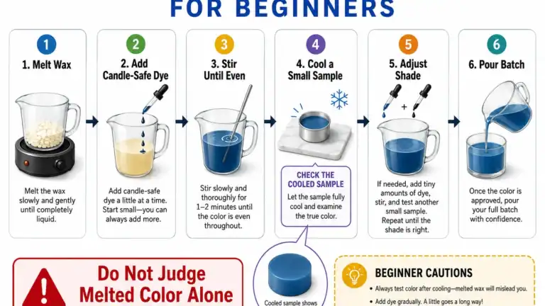 candle wax coloring workflow and cooled test