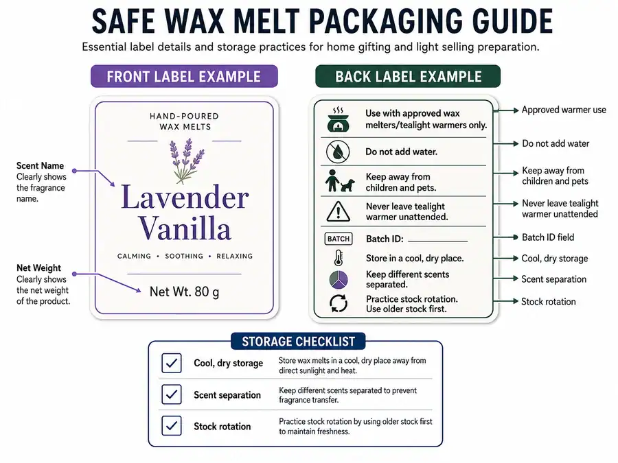 wax melt label and storage details