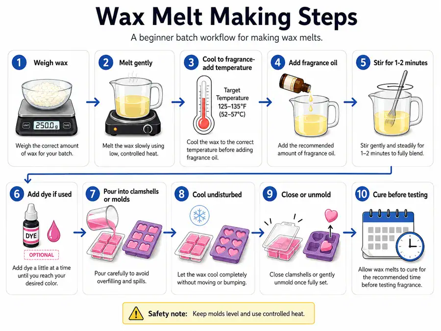 wax melt making steps and batch flow