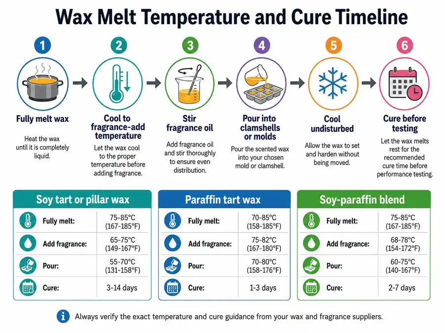 melt pour temperature and cure timeline