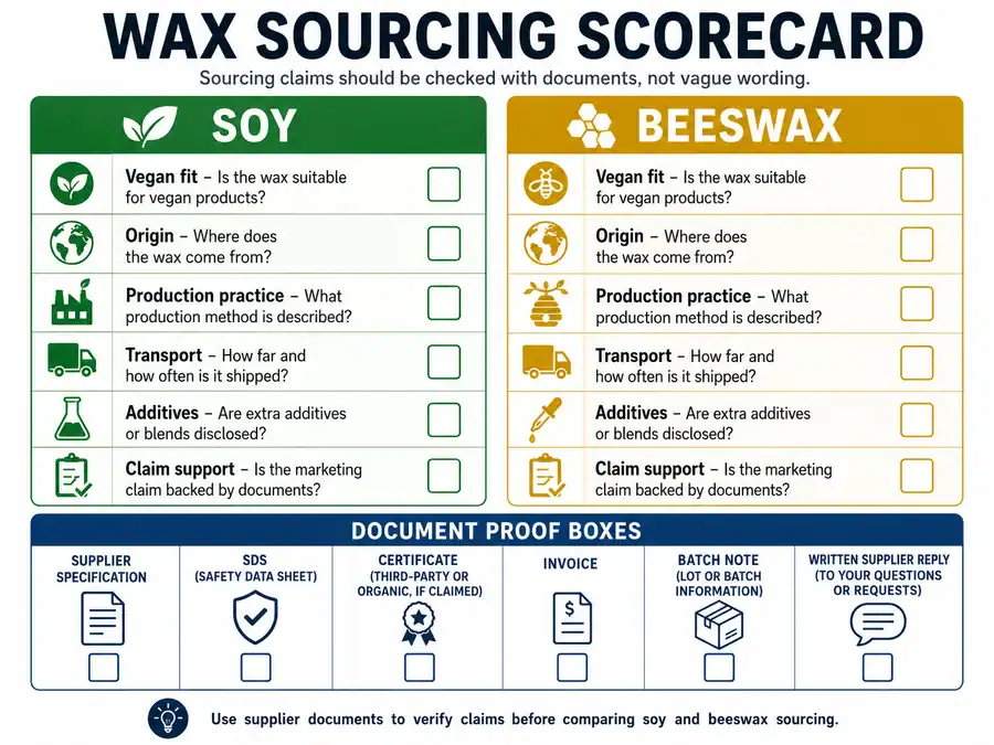 wax sourcing scorecard and supplier documents