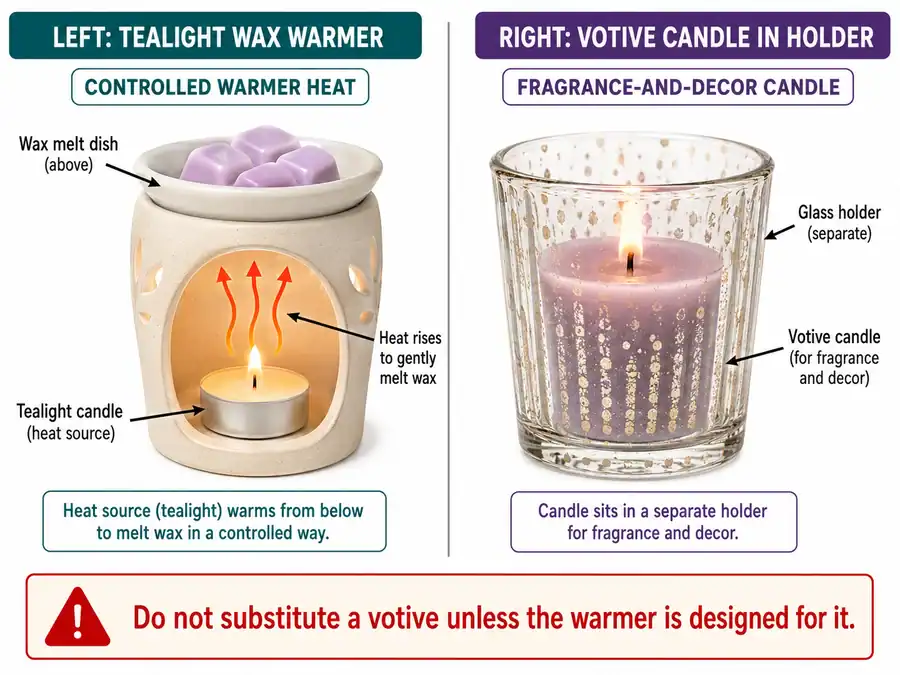 Tealight wax warmer and votive decor use