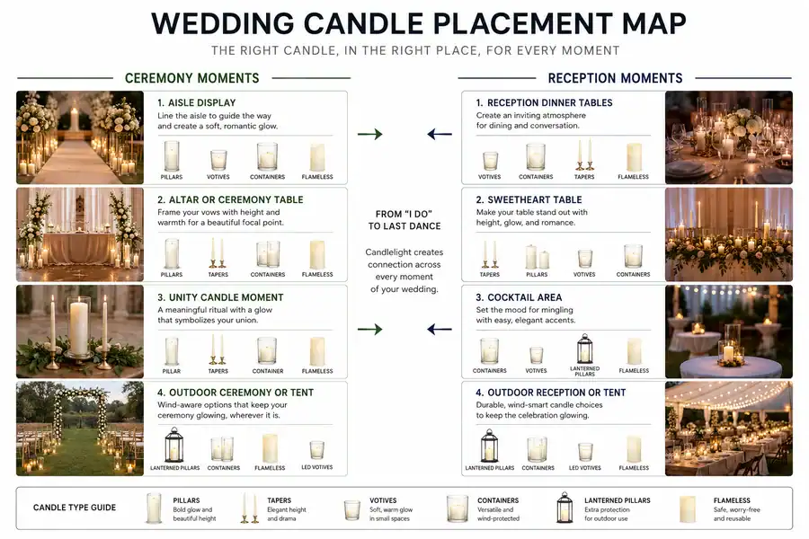 wedding ceremony and reception candle zones