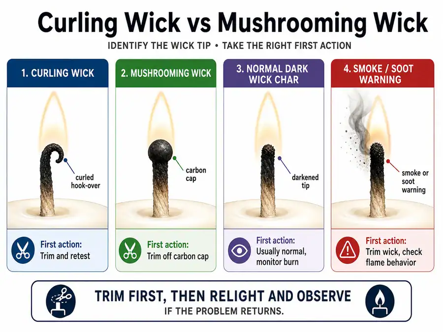 wick curl and mushroom cap