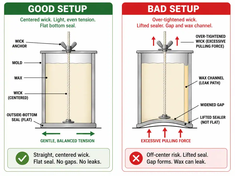 wick hole seal and bottom gap