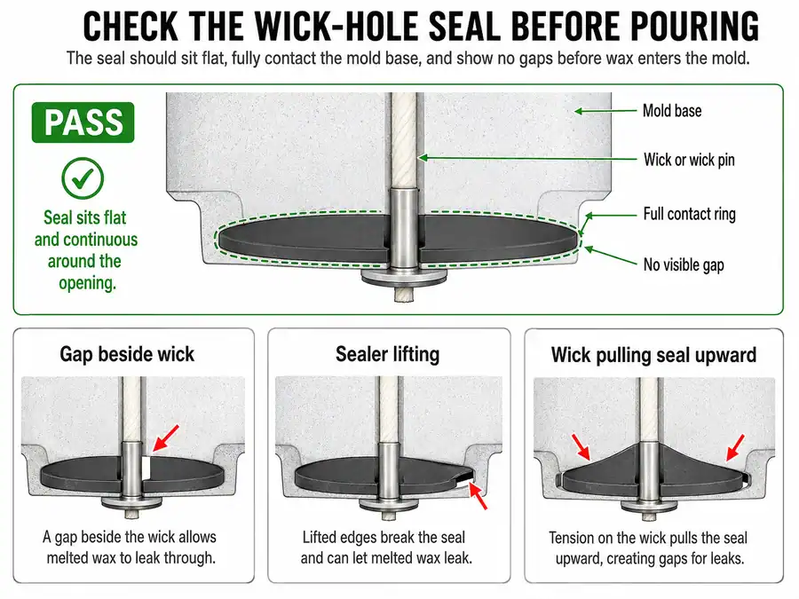 wick hole seal and leak gap