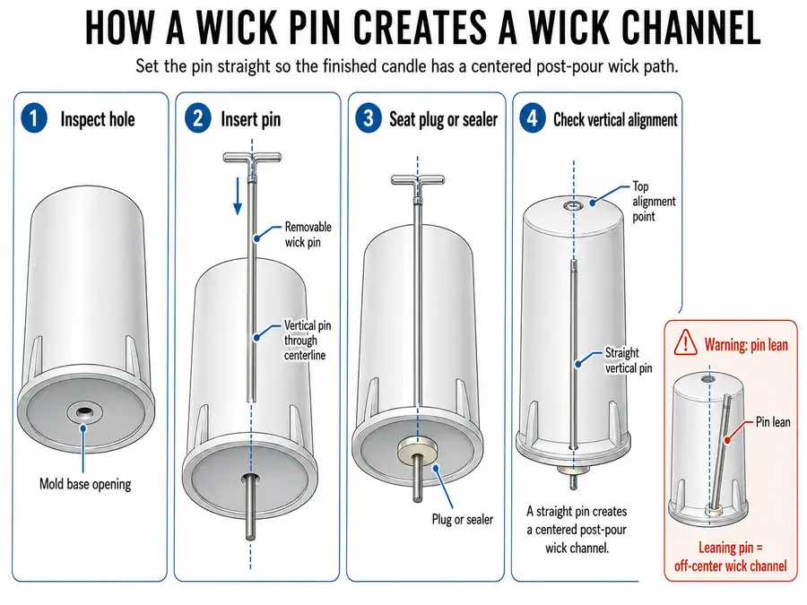 wick pin channel and mold plug