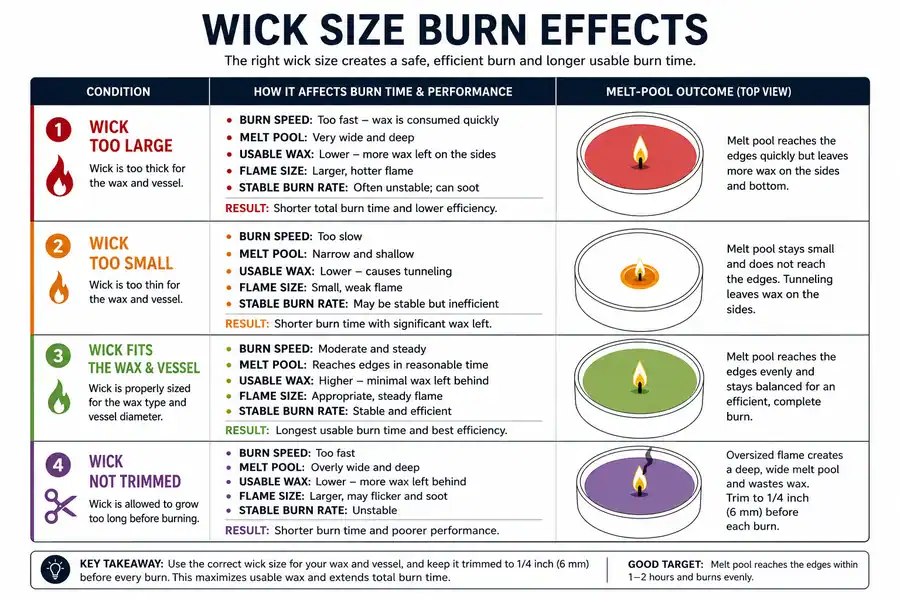 wick size effects and melt pool outcomes
