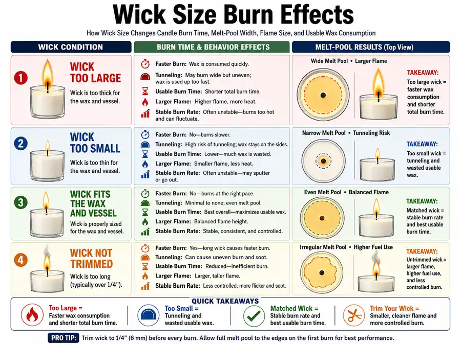 wick size effects and melt pool outcomes