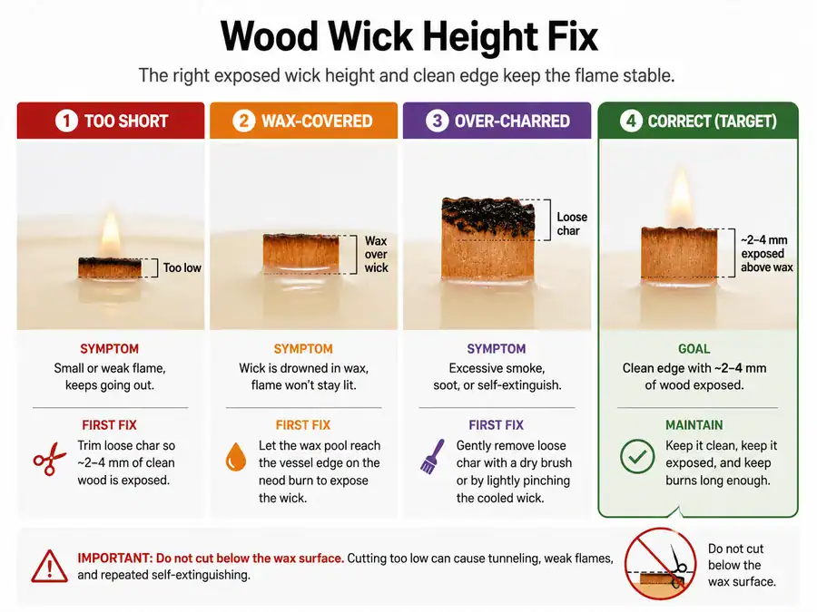 wood wick height and char control