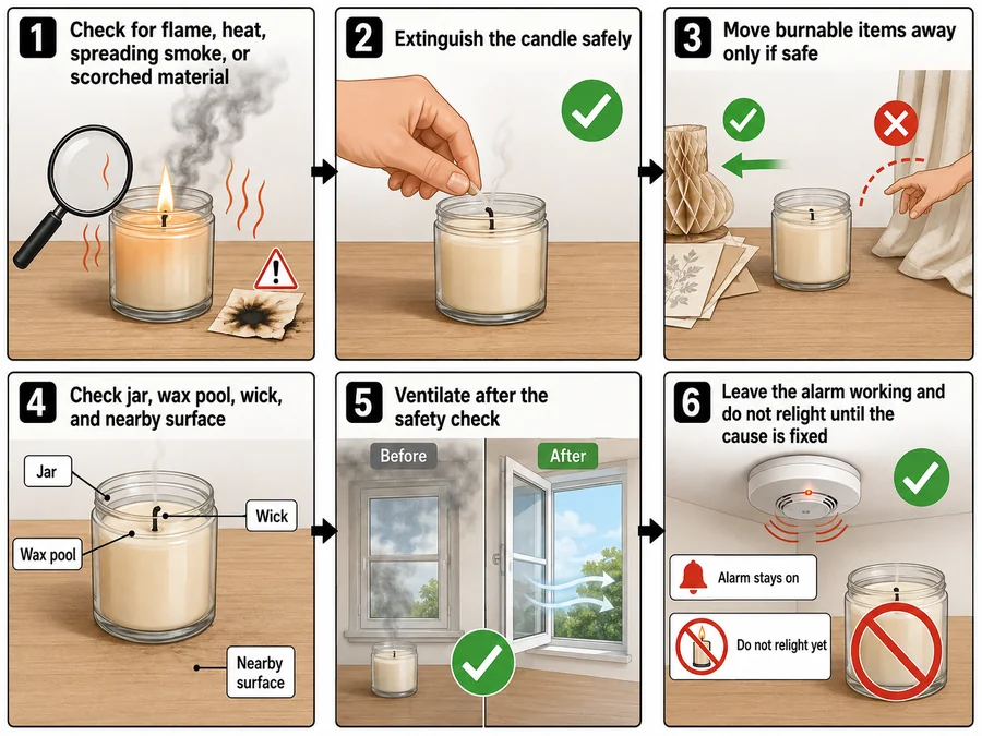 Candle alarm response and safety steps