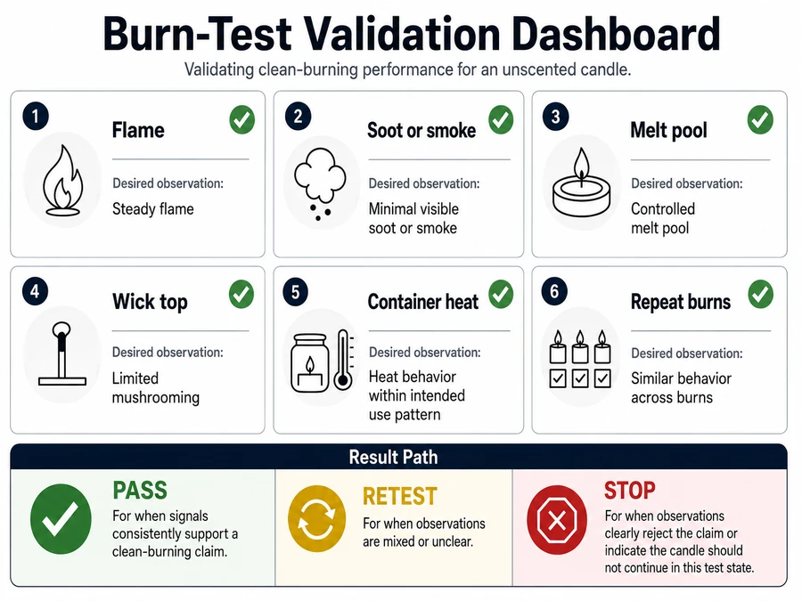 burn test signals and clean-burning validation
